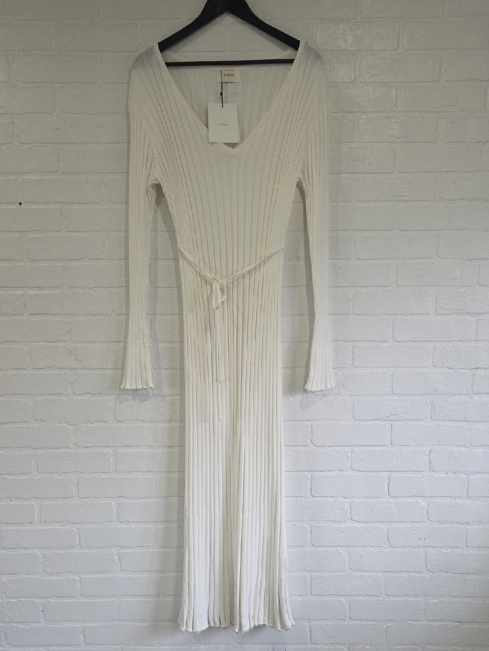 DISSH Cream Ribbed V-Neck Maxi Dress with Tie Waist